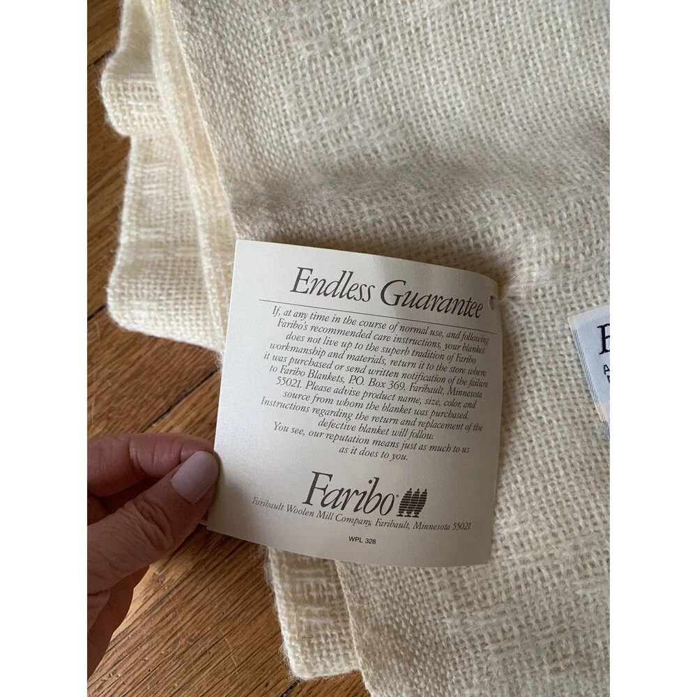 Vintage Faribo Throw Blanket 60% Wool Cream Yellow Color 46”x 52” USA